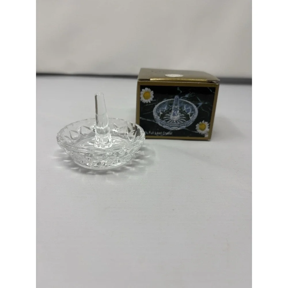 Vintage Lead Crystal Clear Glass Ring Holder Jewelry Trinket Vanity Dish (JL)